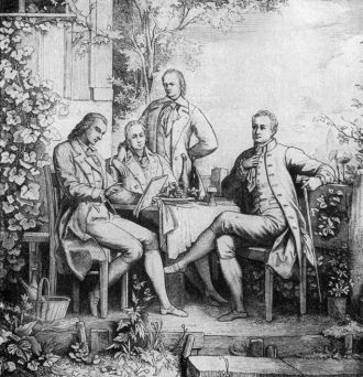 Friedrich Schiller, Wilhelm und Alexander von Humboldt und Johann Wolfgang von Goethe in Jena 